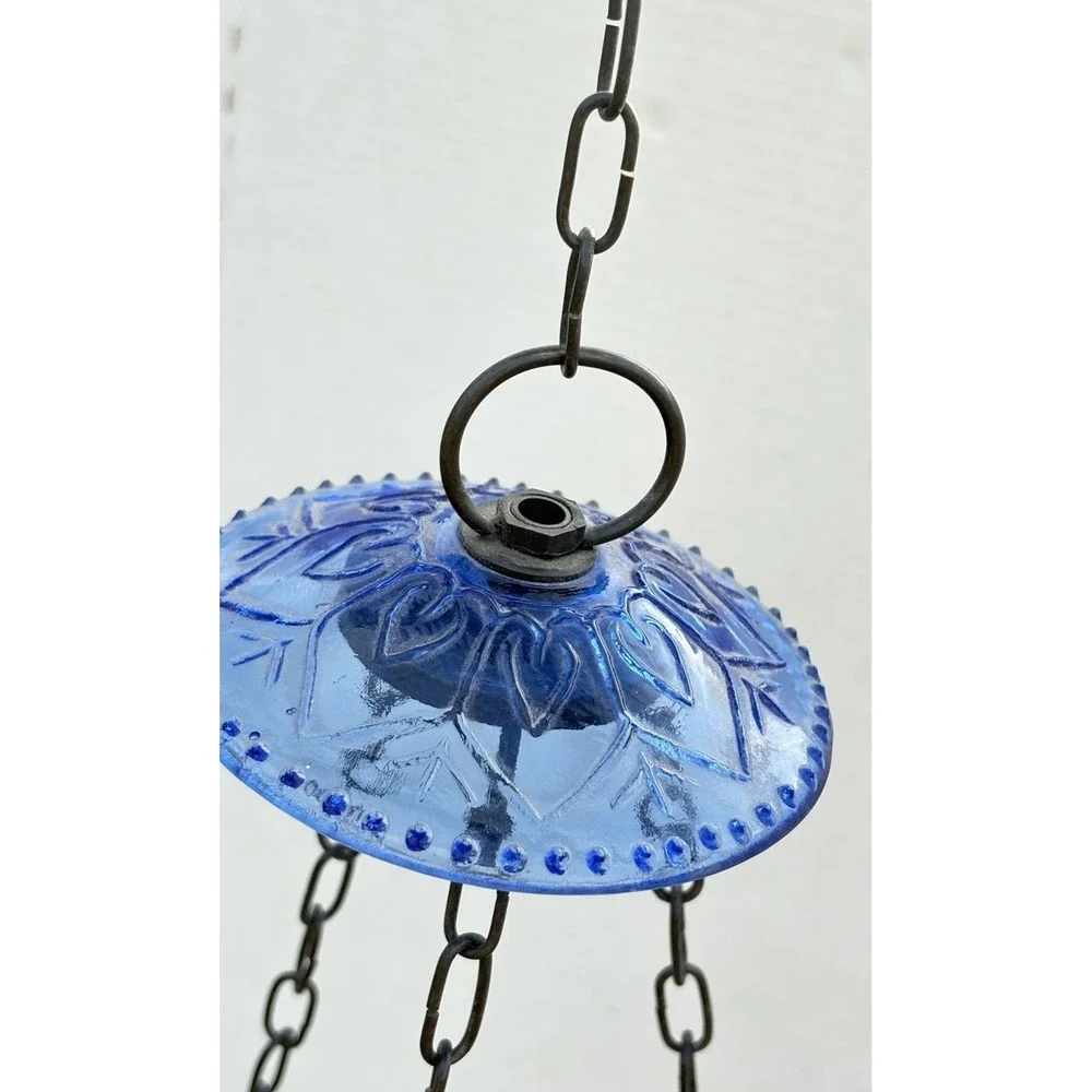 Antique hanging Blue Glass Bell Jar Candle Lantern ~ Pendant Bell